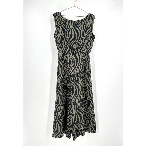 Anthropologie Linen Blend Corey Lynn Calter Onyx Wrap Jumpsuit in Zebra - Picture 2 of 8
